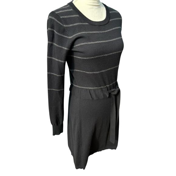Theory Wool Blend Milly New Steady Stripe Tie Waist Fit n Flare Sweater Dress- M - Picture 3 of 8